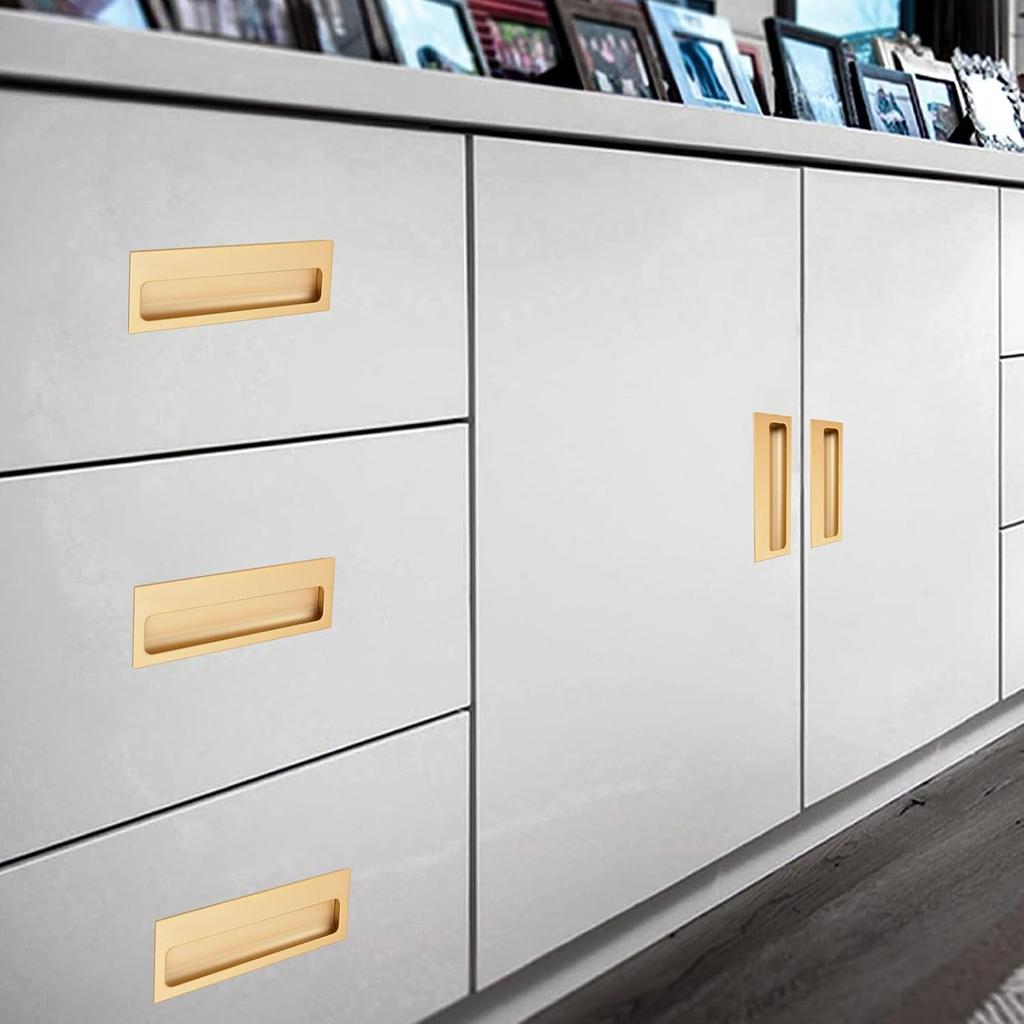 MOROBOR Aluminum Alloy Flush Pull Handles, 2pcs Modern Barn Door Handles with 4pcs Stainless Steel Flat Head Screws, Hidden Cabinet Handles for