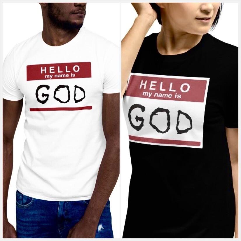 

Name Tag Hello My Name Is God Funny Short-Sleeve Unisex T-Shirt L