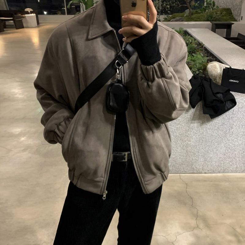Suede Handsome Lapel Cotton Jacket Men's Winter Coat Korean Style Loose Cotton Jacket