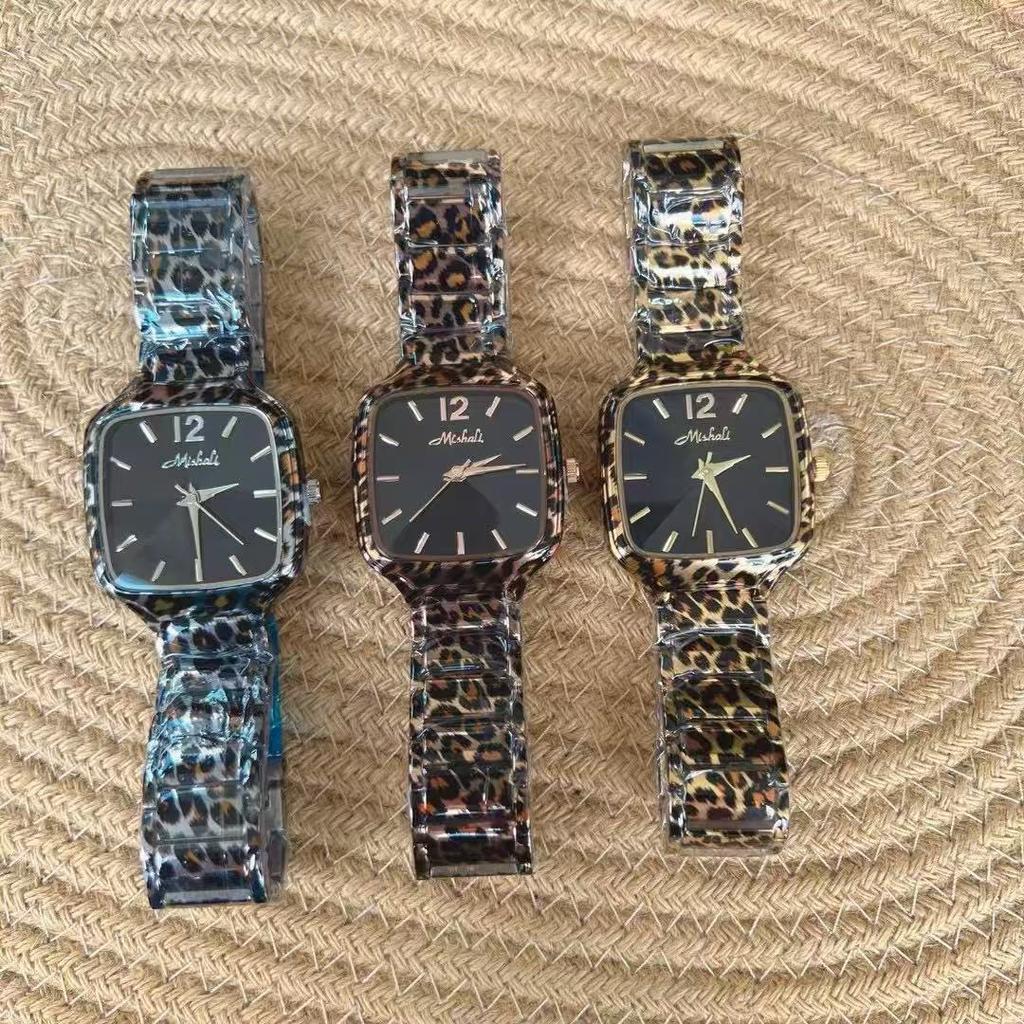 Leopardenmuster Stahlband Quadratische Uhr Damen Großes Zifferblatt Trendige Marke Mode Persönlichkeit
