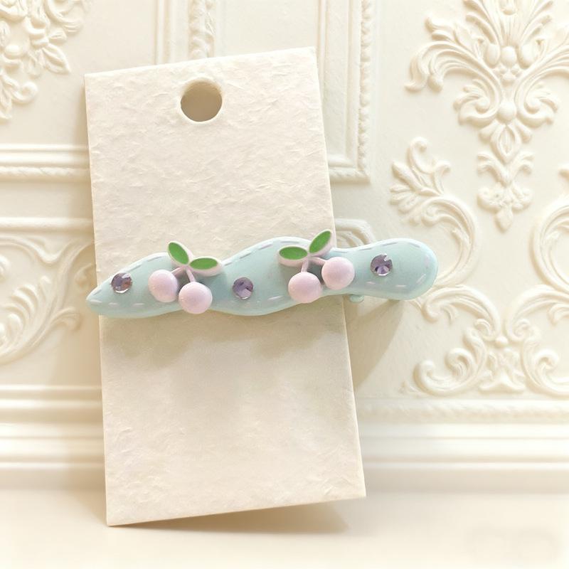 Korean Mint Green Rhinestone Oval Hair Clip - Wispy Bangs Accessory