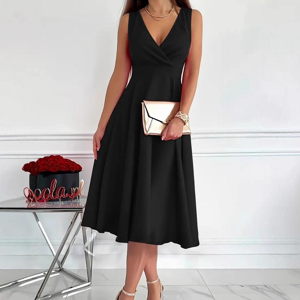 Spot 2026 European and American Cross-border Independent Station Amazon, Sleeveless V-neck Vest Fashion Casual Dress Evening Dress