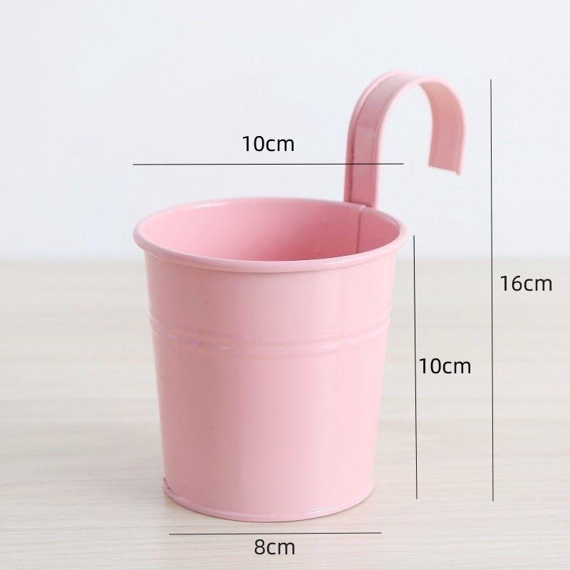 Colorful Metal Hanging Flower Pot with Curved Hook – Small Iron Bucket for Balcony or Wall with Succulent or Green Plant