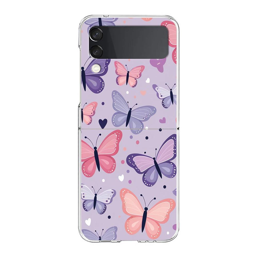 Transparent Phone Case For Samsung Galaxy Z Flip 3 4 5 6 7 Hard Folding PC Z Flip3 Flip4 Cover Stylish Flower Patterned Design