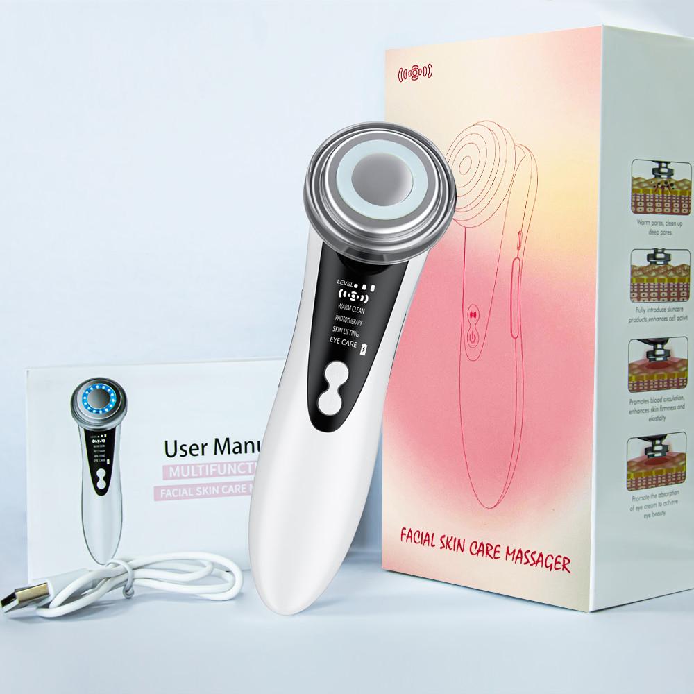 7 in 1 EMS Facial Massager Face Beauty Instrument with Induced Vibration and Hot Compress Face Skin Care Tool LED Light Therapy