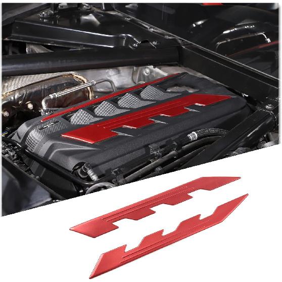 

Engine Bay Panel Logo Trim Strip Compatible with Chevrolet Corvette C8 2020-2026, Aluminum Engine Compartment Left Right Panel Decoration Strip червоний