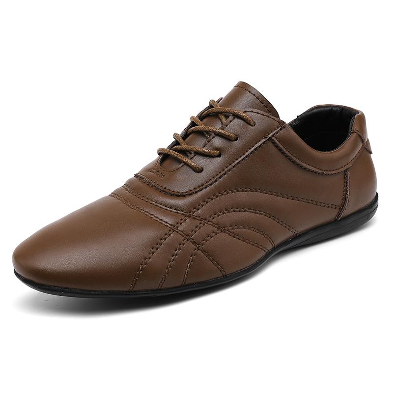 

New Genuine Leather Male Flats Shoes 2024 All-match Fashion Oxfords Shoes Men Luxury Brand Lace-Up Male Comfortable Casual Shoe 44 темно-коричневого