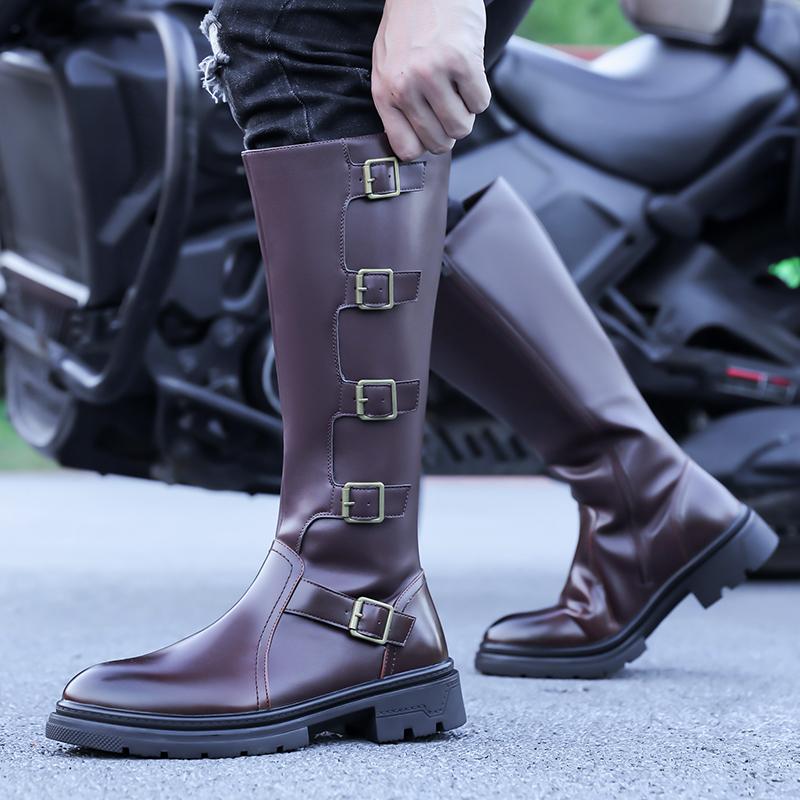 Stivali da Motociclista da Uomo Stivali Western Stivali da Jockey Neri Casual Marrone Stile Stradale Stivali Alti Cool Taglie Forti