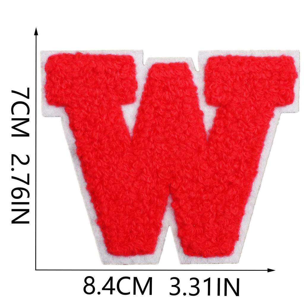 Roaring Sky 7cm Chenille Patch: Red Letters On White, A-Z Alphabet Bag Decoration.