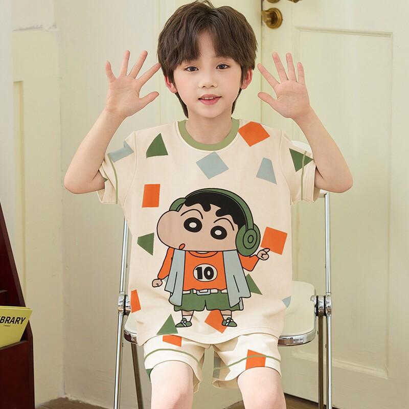 Boys Cotton Short Sleeve Pajama Set Lightweight Sleepwear Kids 8 Years Cartoon Print Home Outfit