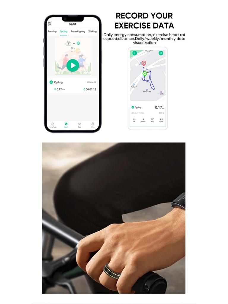 W8 Carbon Fiber Smart Ring: Sensorless Heart Rate, Blood Oxygen & Sleep Monitor, Waterproof Sports Wearable