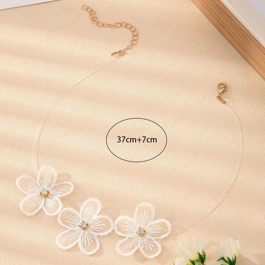 Colar de flor de diamante de renda feito à mão para menina doce da floresta, colar vintage super fada para menina doce
