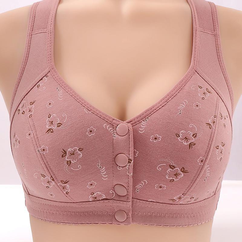 

Женский бюстгальтер с цветочным принтом на пуговицах спереди 38-52 40-100 кг Большой размер Беспроводной Большой размер Бюстгальтер Хлопковый топ Нижнее белье для женщины среднего возраста 44/100 (BCD) розовый