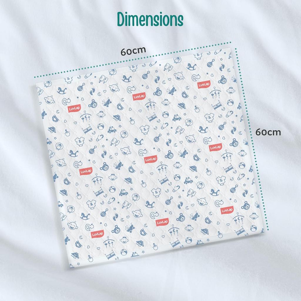 LuvLap Disposable Baby Underpad 30 Mats 60x60 CM Soft Breathable Waterproof Changing Mats For Mess Free Diaper Changes