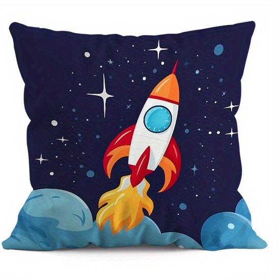 Home Decor Astronaut & Rocket & Planets Pillow Cover Pattern Cushion Cover Suitable for Sofa Bedroom Car Pillow Cover