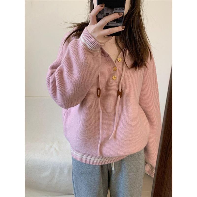 Autumn and winter new casual simple hooded knitted sweater top women's loose lazy simple pullover sweater