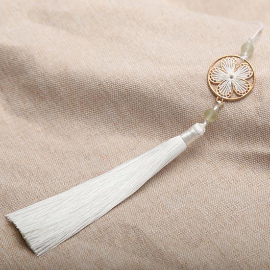 Yousheng 13cm Tassel Pendant Vintage Chinese Style Element Smooth Texture Hollowed Pattern Handmade Decorate Clothing Accessories Flower Round Tassel