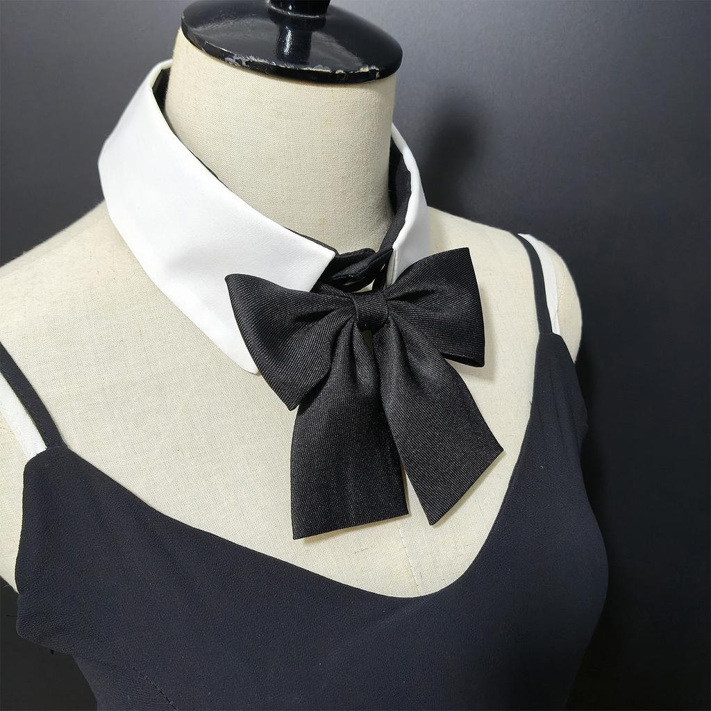 Multipurpose Removable Faux Collar with Black Bowtie Front for Women Girls Elegant Students Shirt Accessories Choker