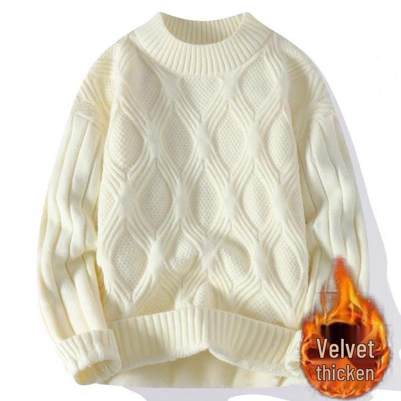 Men's Teen Fleece-Lined Winter Crew Neck Sweater - Warm, Thick, Trendy Knit