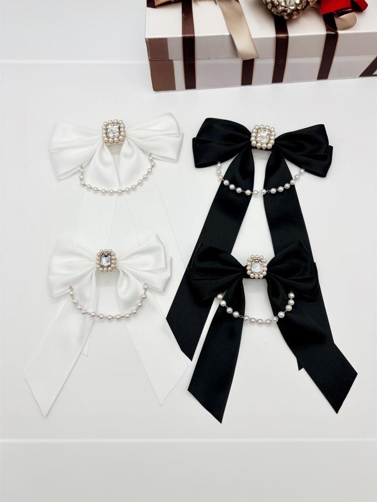 Módní Látka Černá Bílá Mašlička Perlový Řetízek Křišťálový Kamínek Brož Elegantní Dámský Límec Košile Špendlík Květina Smuteční Brož Šperk