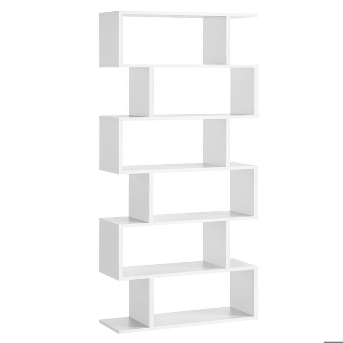 Bibliothèque, Étagère à 6 Niveaux, 24 x 70 x 191.6 cm, Meuble de rangement, Cloison Séparateur, Moderne,Blanc Nuage