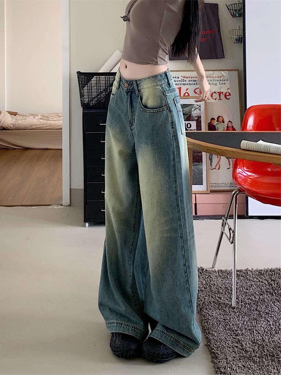 

Женские джинсы с высокой талией и широкими штанинами в стиле ретро 2024 года XS синий