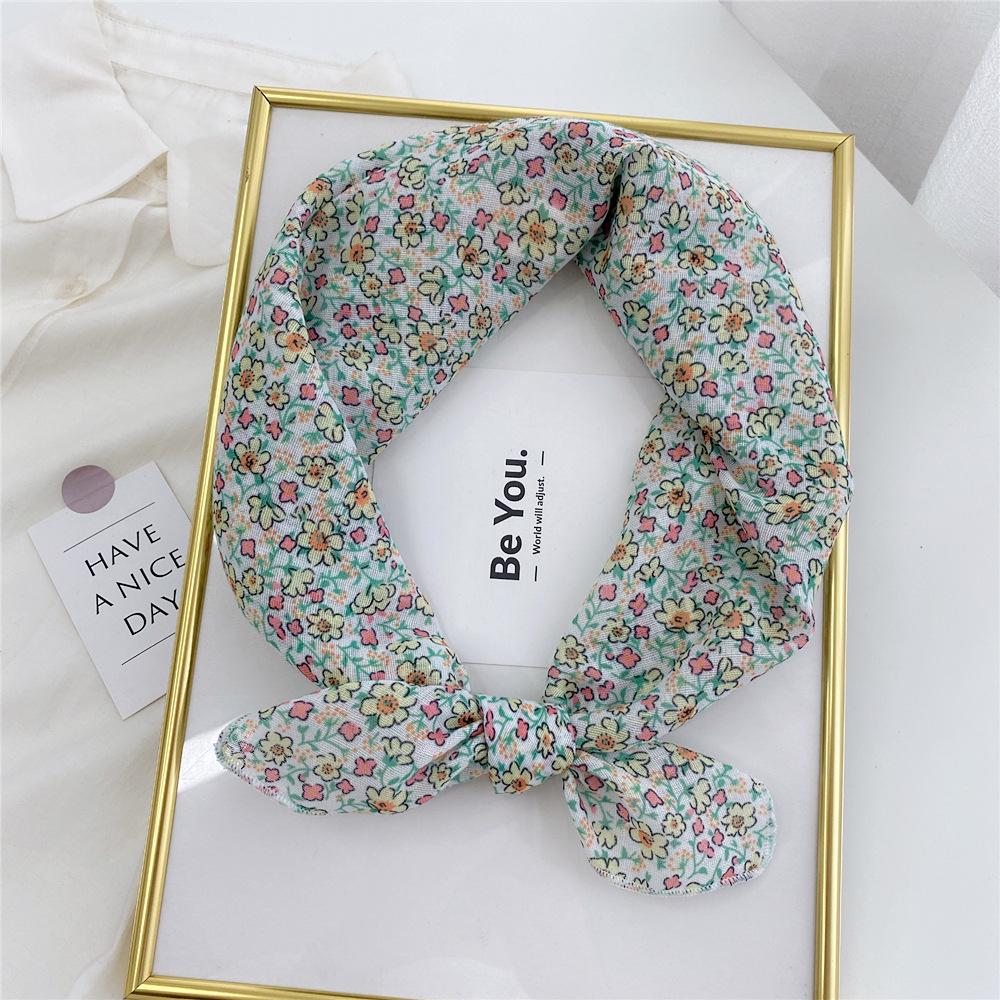 Floral Cotton Linen Silk Scarf: Women's Square Headband for Spring, Summer, Autumn - Korean Fresh Style
