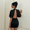 European and American Women's Summer Fashion Style Solid Color Turtleneck Sexy Waist Pleated Slim Mini Dress
