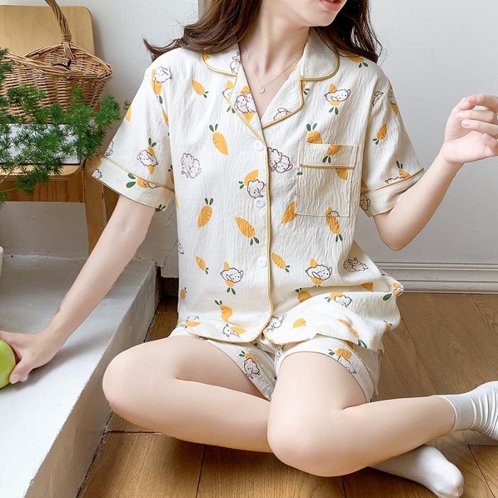 

Летняя женская пижама с рисунком из милого хлопка Tencel с короткими рукавами для девочек, студенческая ветровка, тонкая пижама для дома, костюм M