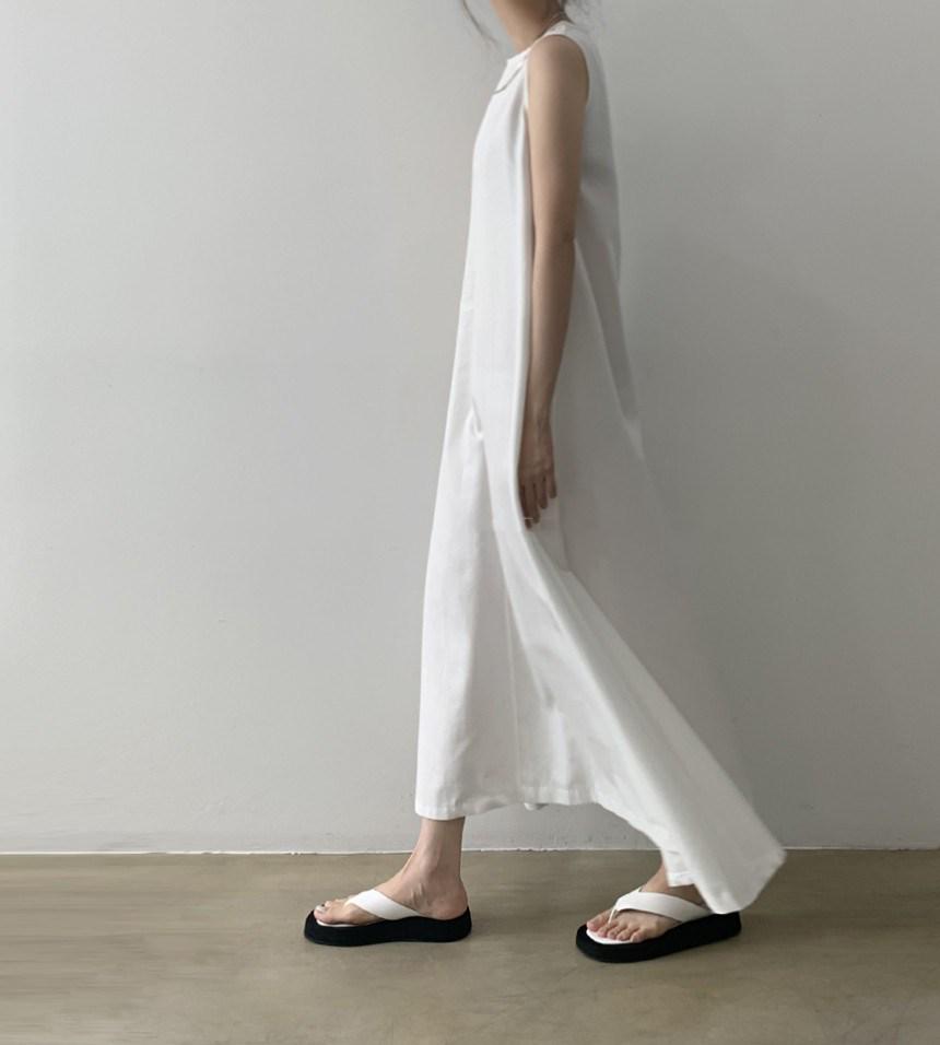 Korean Chic Pumpkin-Colored Sleeveless Cotton Linen Swing Dress