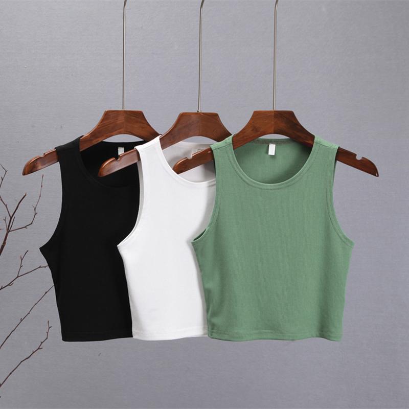 Hirsionsan Summer Solid Short O Neck Knitted Tank Women Casual Skinny Camis Vest Female Sleeveless Shoulderoff Sexy Tops