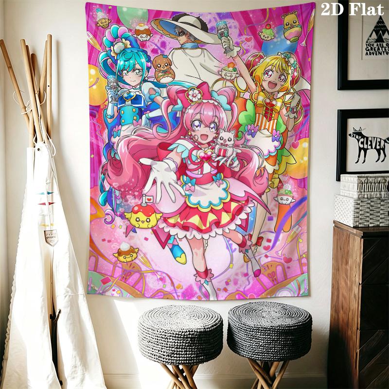 Pretty Cure Wall Tapestry Aesthetic Wall Hanging Printed Fabric Blanket Decorative Tapestries for Bedroom Living Room Home Decor