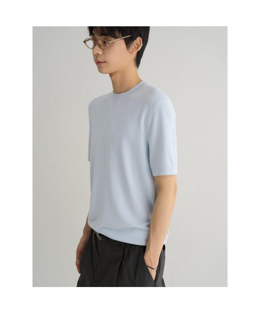 8SECONDS Basic Formal Round Short Sleeve Knit Sky Blue