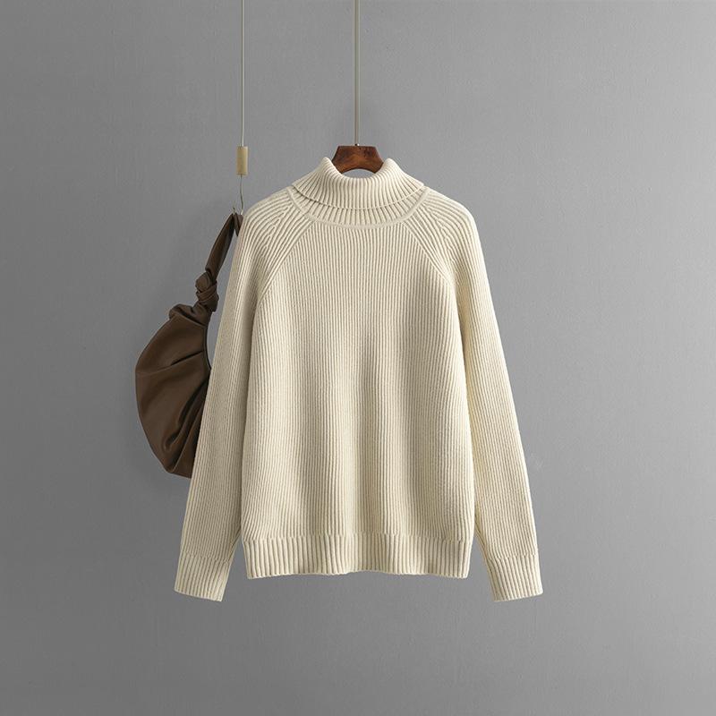 

Johnature Однотонный свитер с высоким воротом для женщин, осень-зима, утолщенный свободный свитер, вязаный свитер One Size слоновая кость