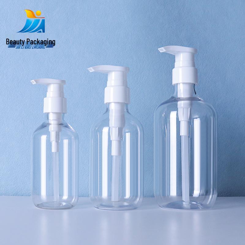 Round Shoulder Refillable PET Lotion/Shampoo Bottle - 200ml/300ml/500ml, Transparent Plastic