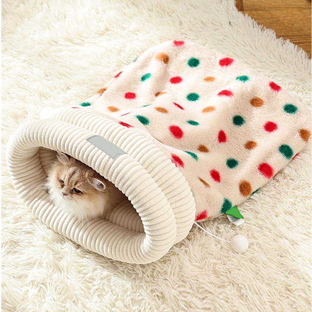 Winterwarmer Katzenschlafsack mit Katzenspielzeug eingeschlossen Katzenschlafmatte Katzenschlaf Kuschelbett für Zuhause Bauernhaus Schlafzimmer