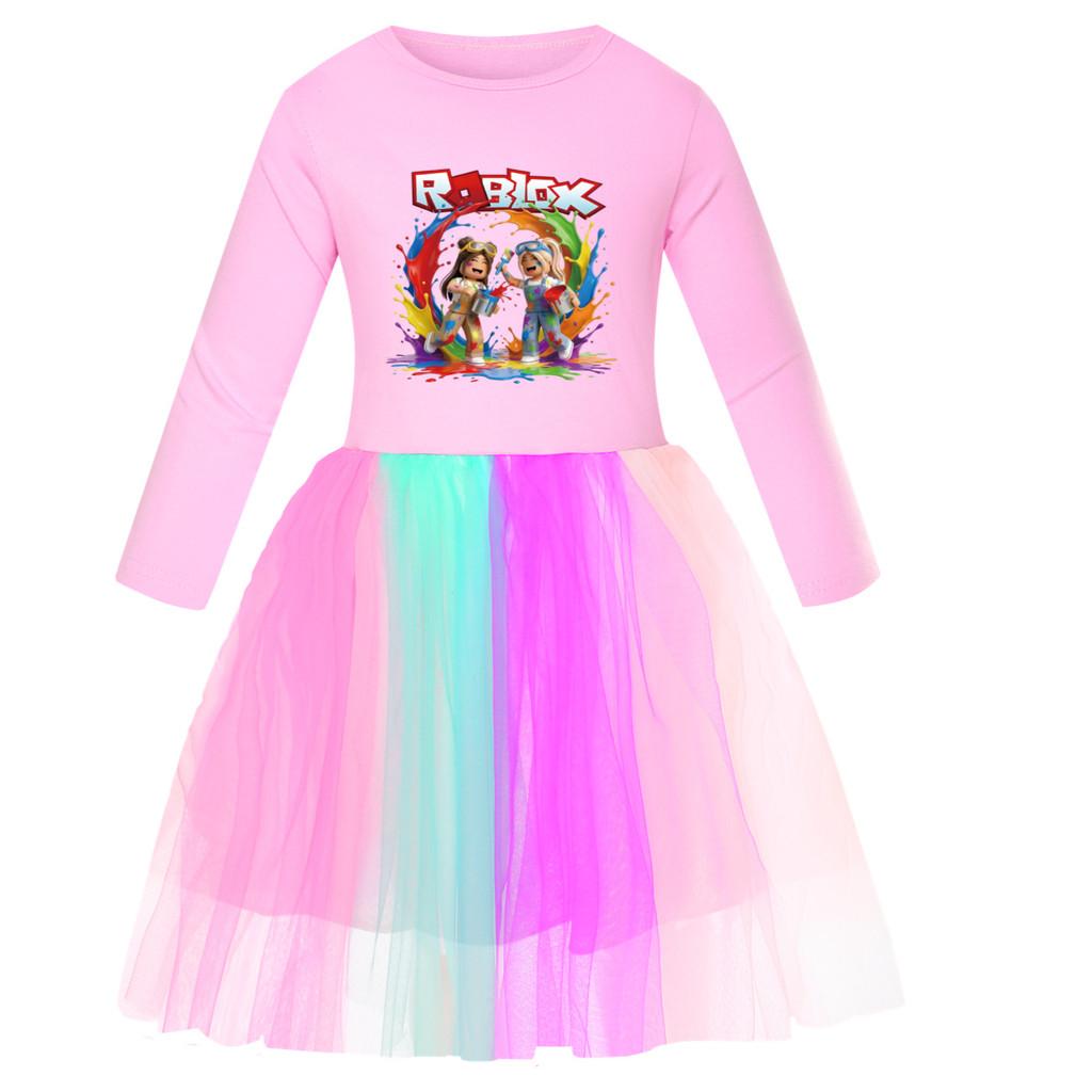 5577 Kids Girls Roblox Printed Mesh Rainbow Dress