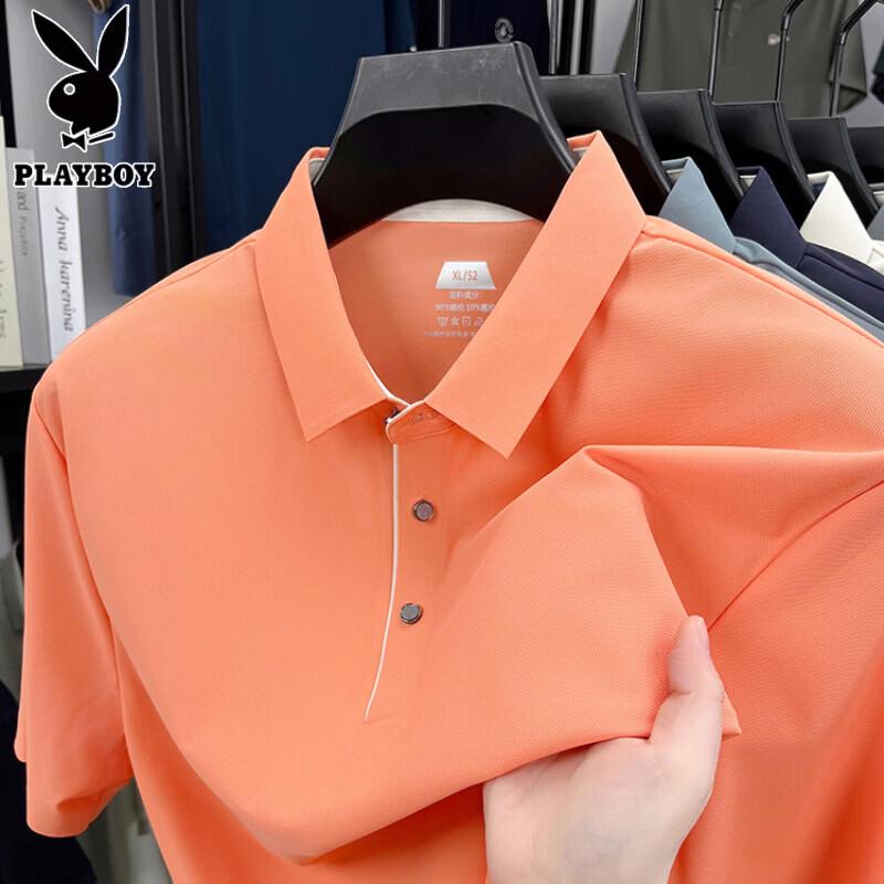 PLAYBOY Men s Ice Silk Seamless Short Sleeve Polo Shirt M