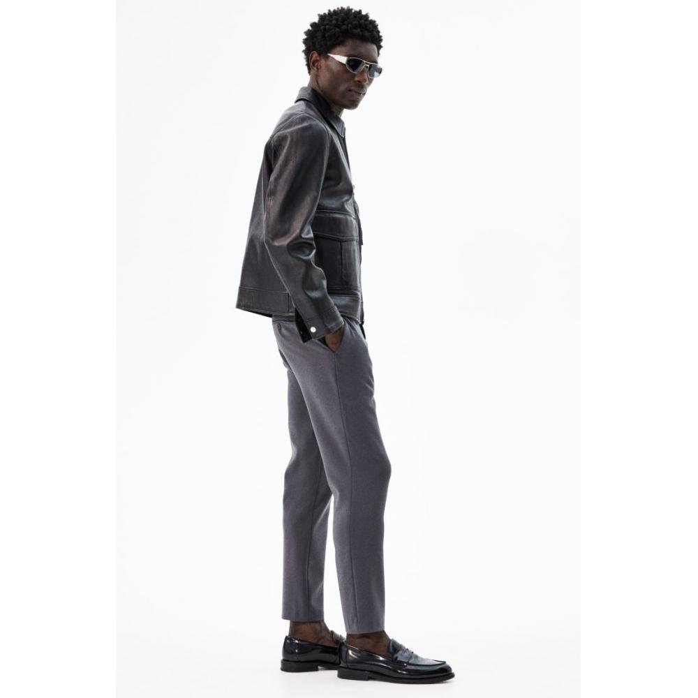 H M Cropped Trousers sliM Fit Dark Grey