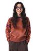 Beams Boy Women's L/S 7 Gauge Striped Crew Knit, Purple, One Size