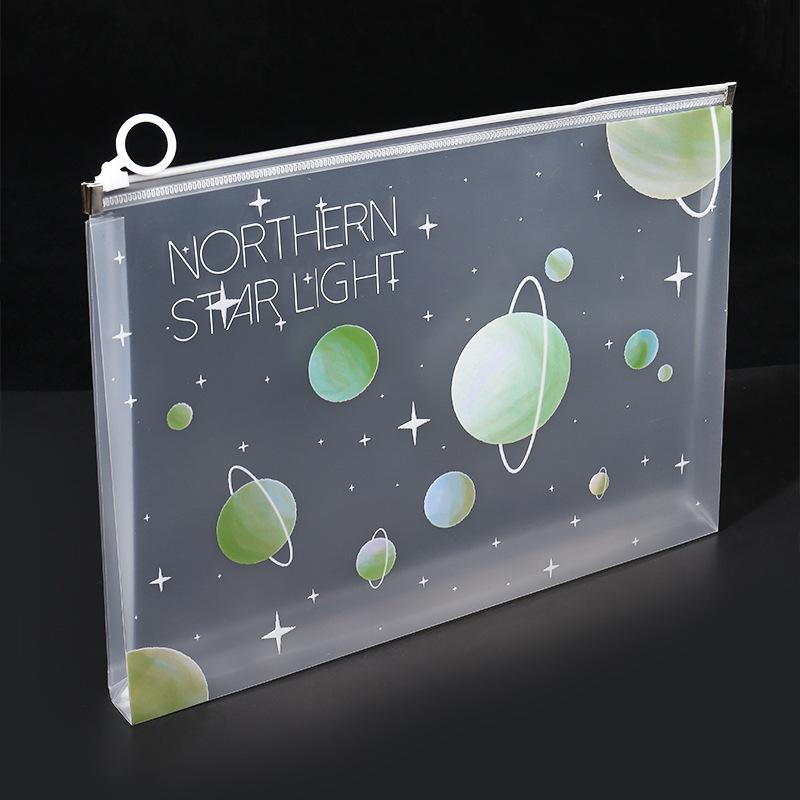 4/12pcs A4 Space Zipper Folder File Bag Pouch Sakura Stationery Storage Bag for School Office Supplies Cartoon Storage Organizer