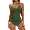 2026 Women's Solid Color Halter Neck Lace-Up Two-Piece Bikini Set