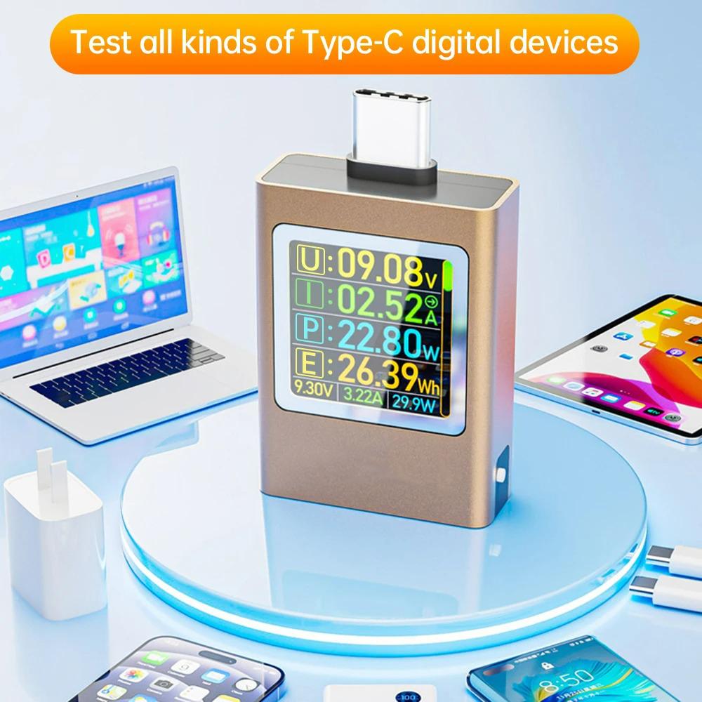 Type-C USB Power Meter Tester Amp Volt Voltmeter Ammeter Detector DC 4.5-50V 0-12A PD 3.1 3.0 QC 2.0 3.0 Fast Charging Protocol