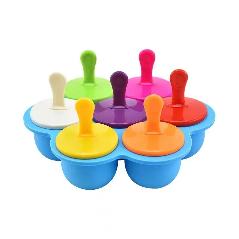 7 Holes Ice Cream Mold Children s Popsicle Mold Food Supplement Box Silicone Ice Tray Ice Lolly Mold Fruit Shake Accessories