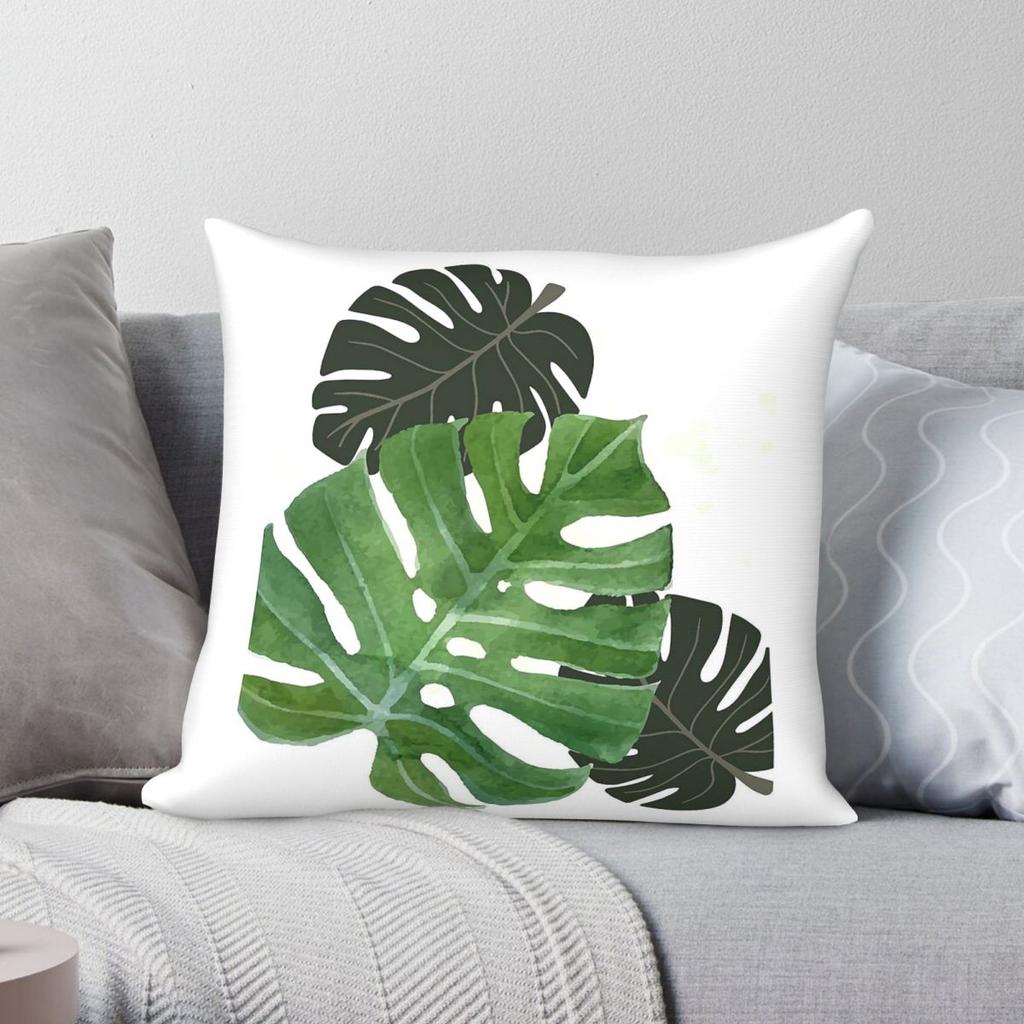 Monstera Leaf Square Pillowcase Polyester Linen Velvet Pattern Zip Decor Throw Pillow Case Home Cushion Case