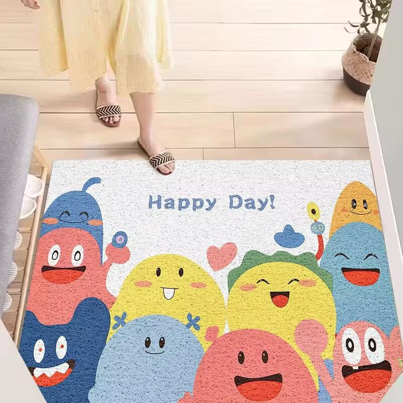 Cartoon Entry Silk Circle Floor Mat Little Monster Door Entrance Porch Foot Mat Pvc Household Tailor Carpet