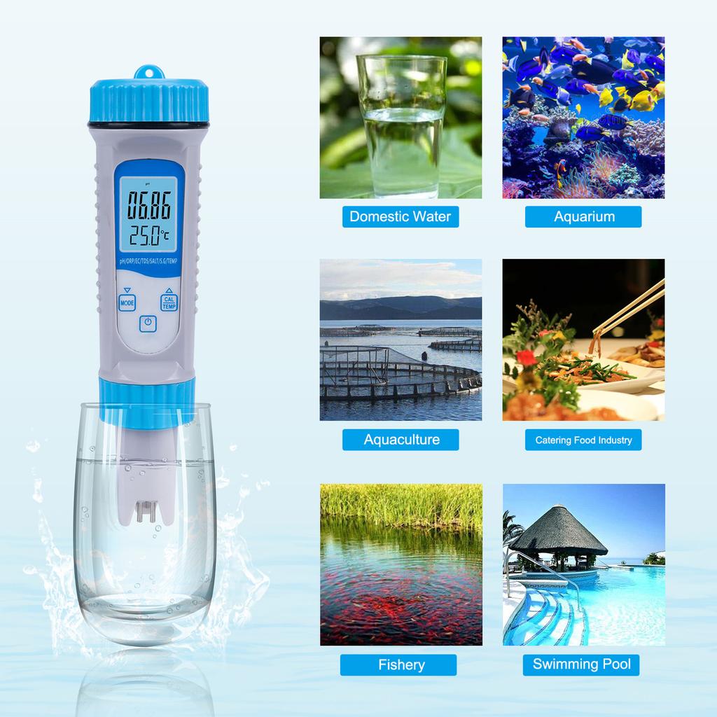 Water Quality Tester Bluetooth Accurate 7 In 1 PH ORP EC TDS SALT SG TEMP Meter for Drinking Water Aquariums