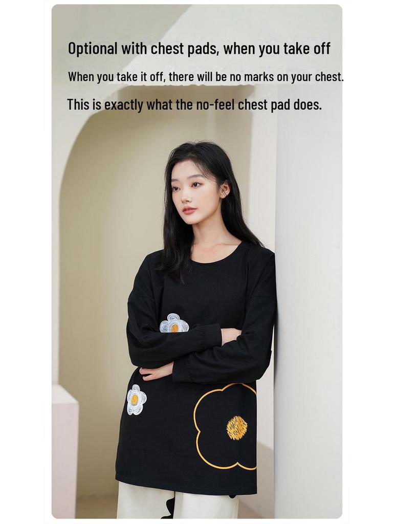 Women's Pure Cotton Long-Sleeve Pajama Set with Chest Pads - Large Size, Spring/Autumn 2025
