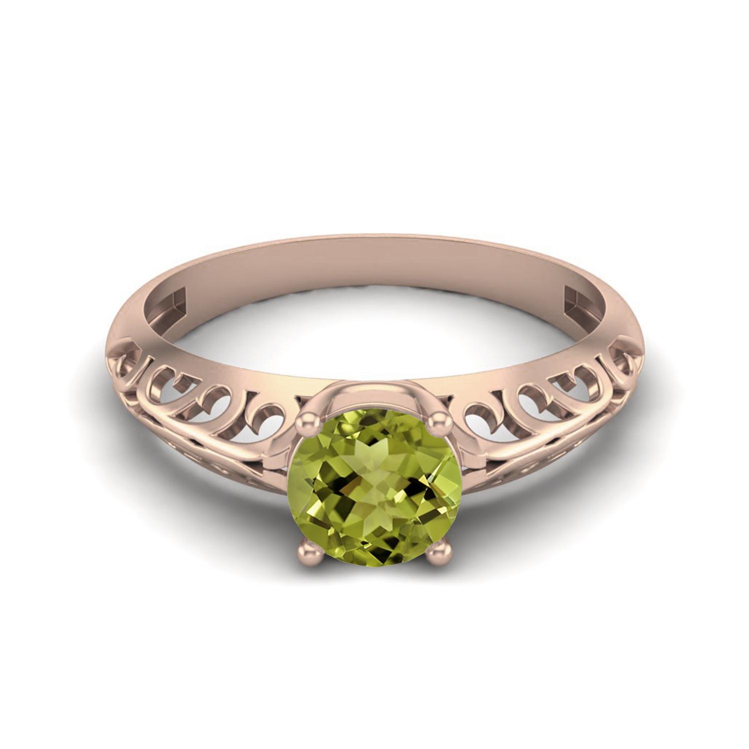 0.85 Ctw Round Peridot 925 Sterling Silver Rose Vermeil Solitaire Filigree Women Promise Ring 9
