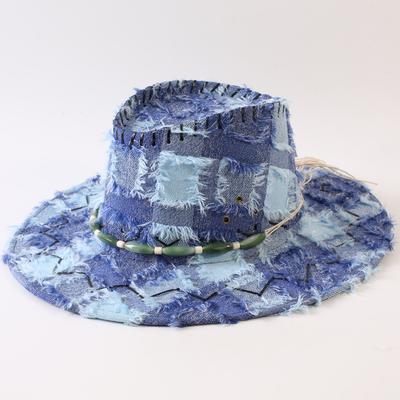 European and American Classic Retro Old Plaid Burr Jazz Hat Men's and Women's Outdoor Sunscreen Sunshade Big Eaves Western Cowboy Hat